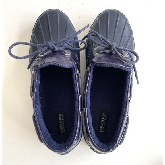 SPERRY TOP-SIDER Navy Blue Rubber Duck Shoe Low Boot Waterproof Lined Size 8.5 - Picture 5 of 6